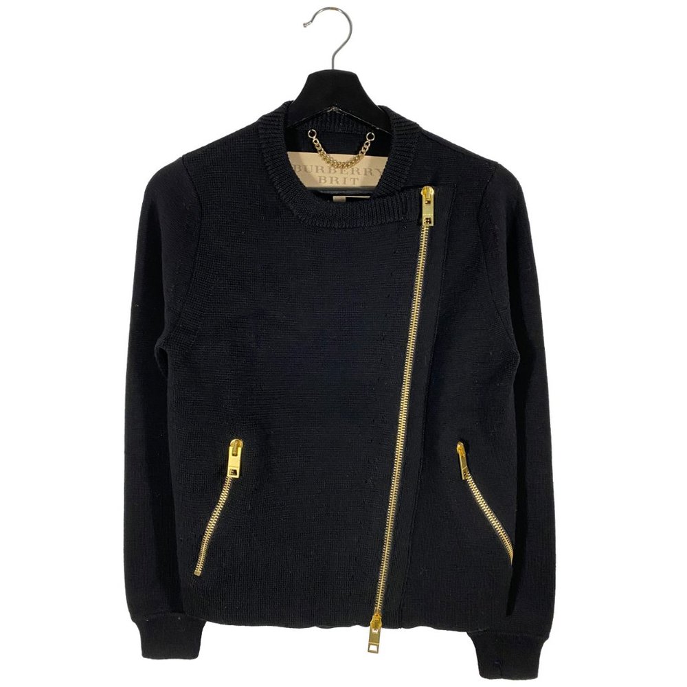 Burberry Brit Asymmetrical Biker knit sweater black womens size small